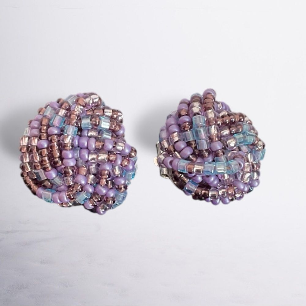 Vintage Purple Beaded Knot Earrings EUC
